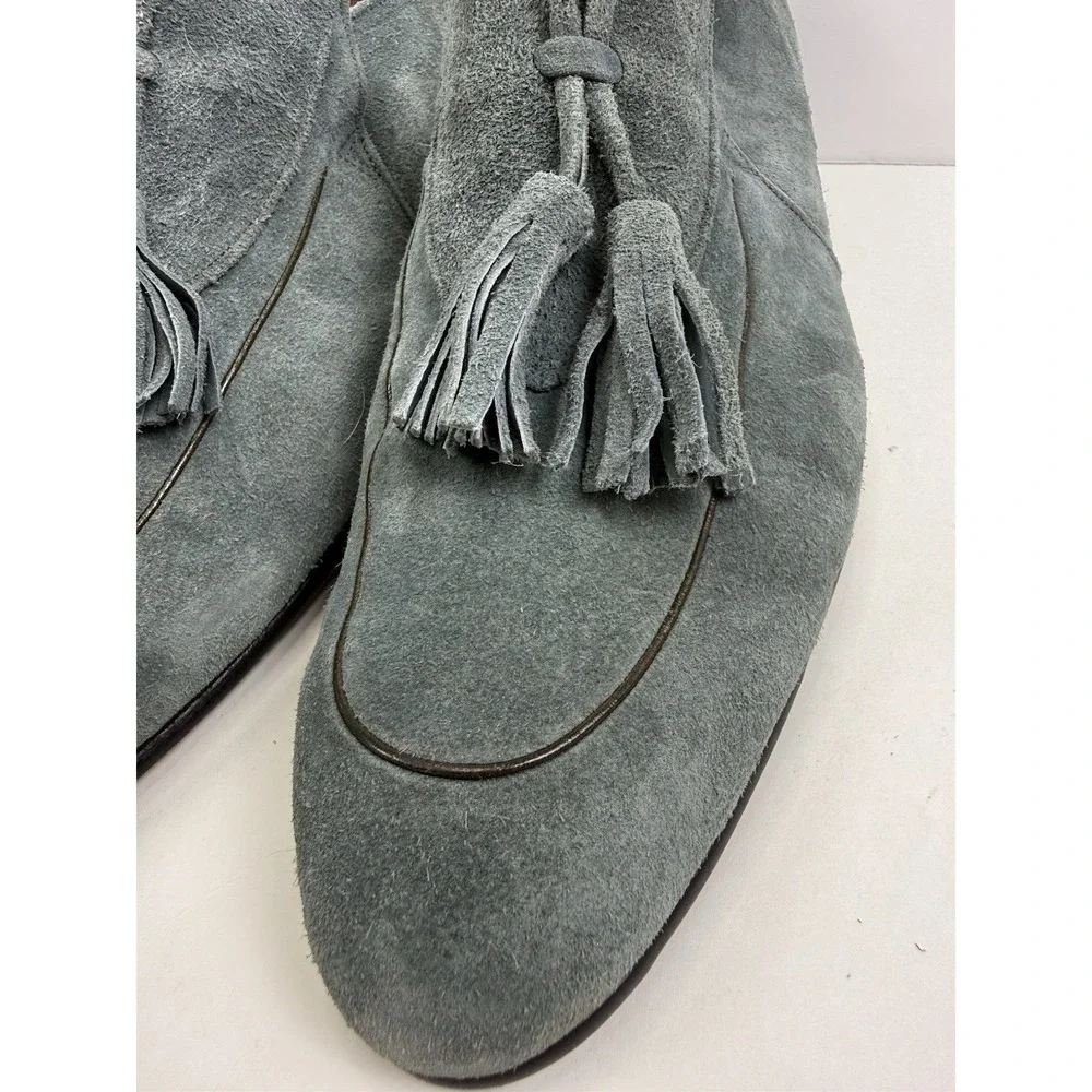 Vintage Pierre Cardin Mens Blue Gray Suede Tassel Loafers Made In Spain Size 13
